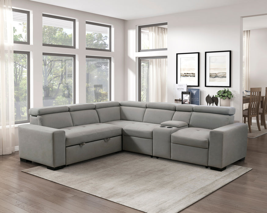 Farrah 3-Pcs Sectional w/ Adj. Headrests, Pull-out Bed & Console GREY ONLY