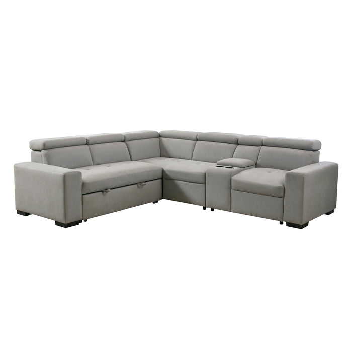 Farrah 3-Pcs Sectional w/ Adj. Headrests, Pull-out Bed & Console GREY ONLY