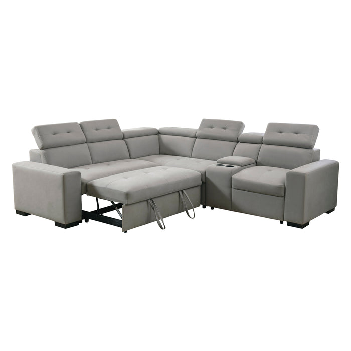 Farrah 3-Pcs Sectional w/ Adj. Headrests, Pull-out Bed & Console GREY ONLY