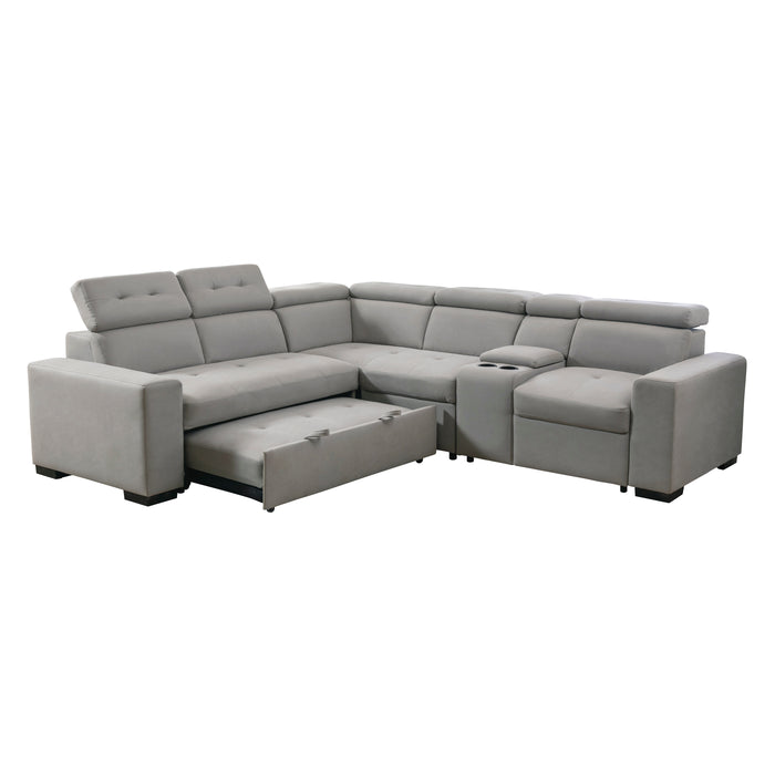 Farrah 3-Pcs Sectional w/ Adj. Headrests, Pull-out Bed & Console GREY ONLY