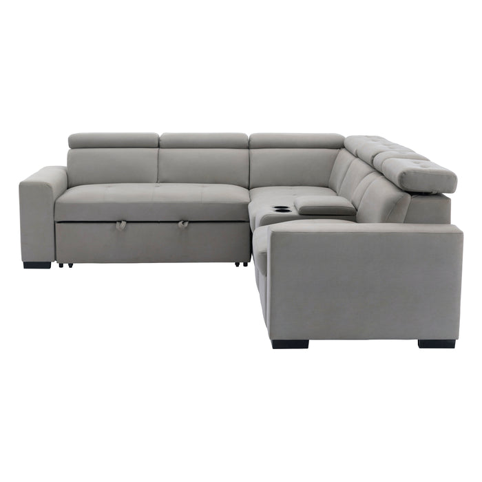 Farrah 3-Pcs Sectional w/ Adj. Headrests, Pull-out Bed & Console GREY ONLY