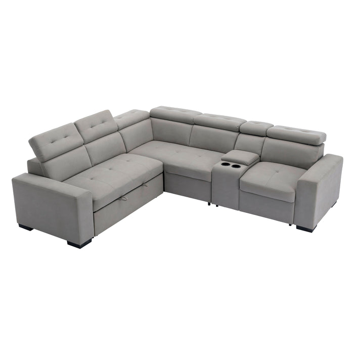 Farrah 3-Pcs Sectional w/ Adj. Headrests, Pull-out Bed & Console GREY ONLY