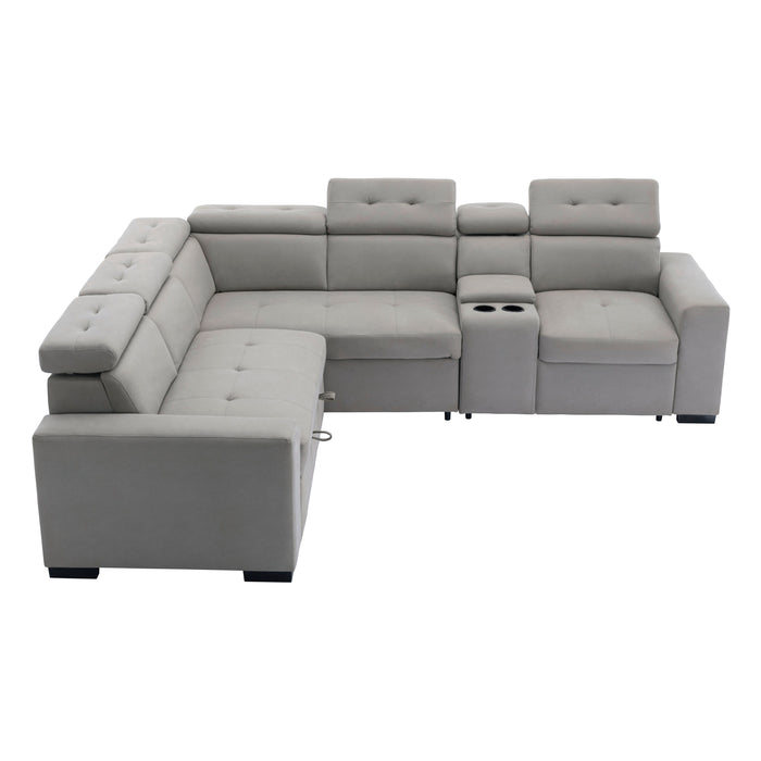 Farrah 3-Pcs Sectional w/ Adj. Headrests, Pull-out Bed & Console GREY ONLY