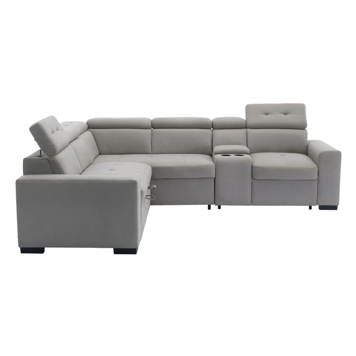 Farrah 3-Pcs Sectional w/ Adj. Headrests, Pull-out Bed & Console GREY ONLY