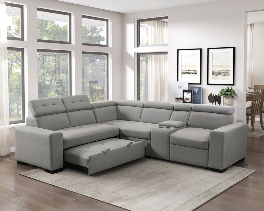 Farrah 3-Pcs Sectional w/ Adj. Headrests, Pull-out Bed & Console GREY ONLY