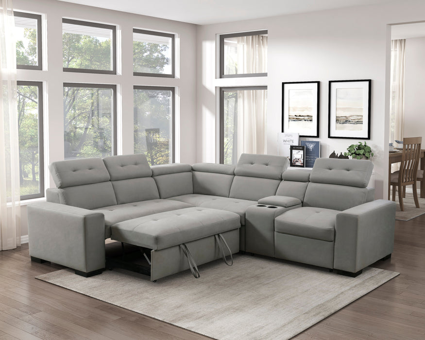 Farrah 3-Pcs Sectional w/ Adj. Headrests, Pull-out Bed & Console GREY ONLY