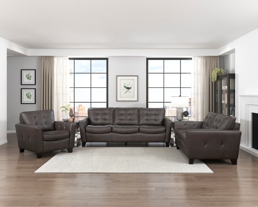 Renzo Top Grain Leather Loveseat BROWN