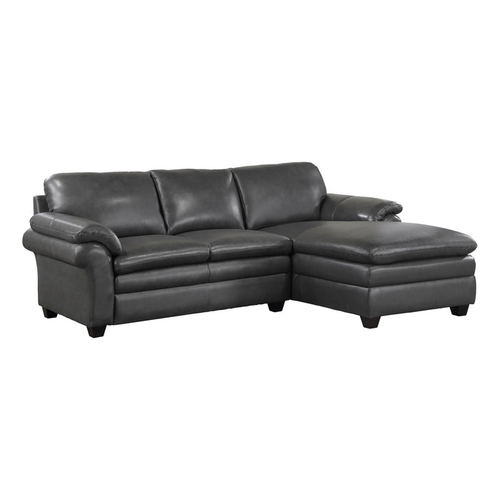 Exton Top Grain Leather 2-Piece Sectional with Right Chaise GREY ONLY