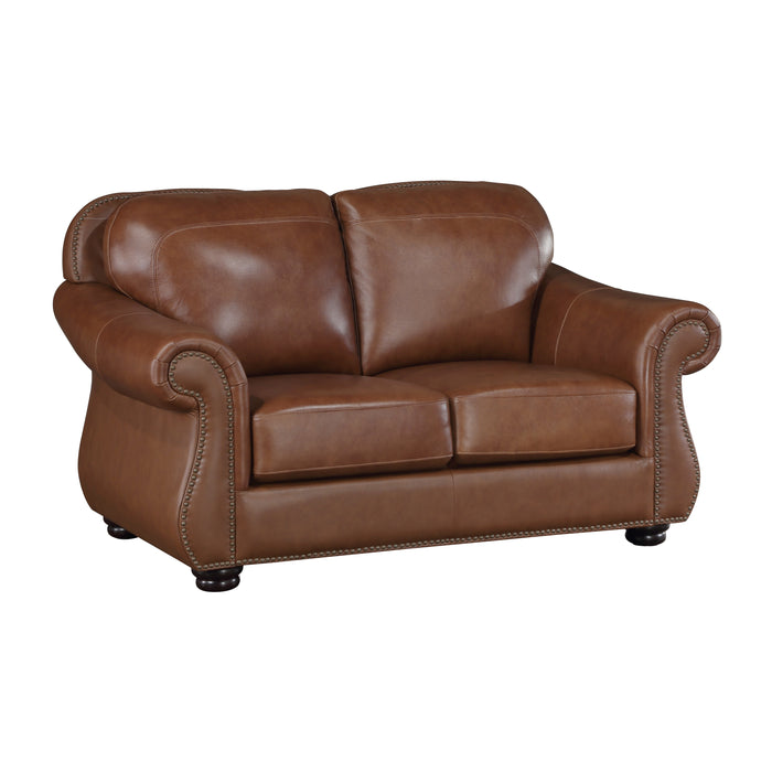 Attleboro Top Grain Leather Loveseat BROWN