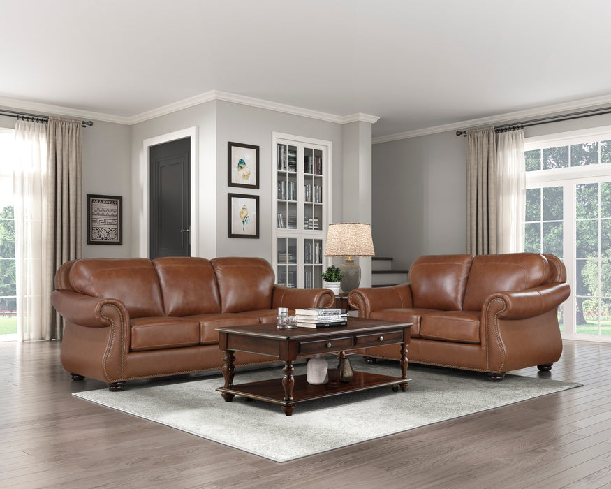 Attleboro Top Grain Leather Loveseat BROWN