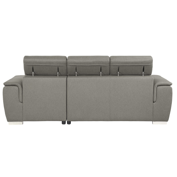 Berel 2-Pcs Sectional w/ Adj. Headrests, Pull-out Bed & Right Chaise w/Hidden Storage BROWN