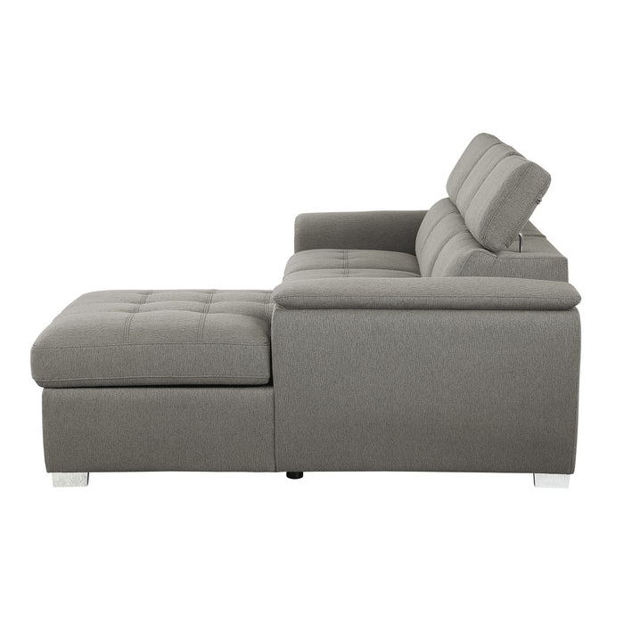 Berel 2-Pcs Sectional w/ Adj. Headrests, Pull-out Bed & Right Chaise w/Hidden Storage BROWN