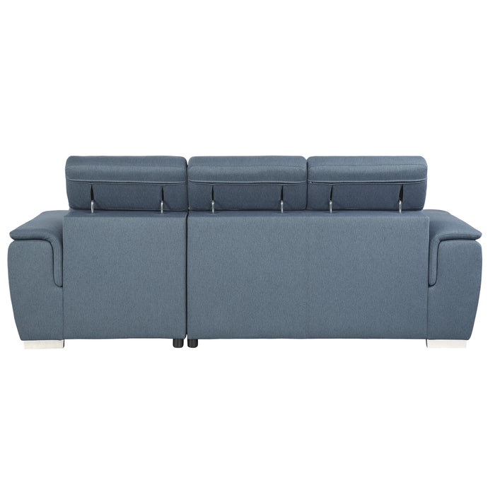 Berel 2-Pcs Sectional w/ Adj. Headrests, Pull-out Bed & Right Chaise w/Hidden Storage BLUE