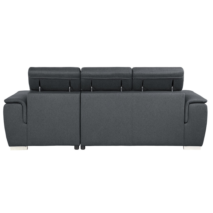 Berel 2-Pcs Sectional w/ Adj. Headrests, Pull-out Bed & Right Chaise w/Hidden Storage CHARCOAL