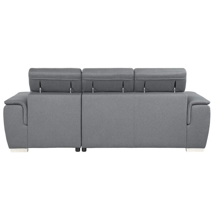 Berel 2-Pcs Sectional w/ Adj. Headrests, Pull-out Bed & Right Chaise w/Hidden Storage GREY