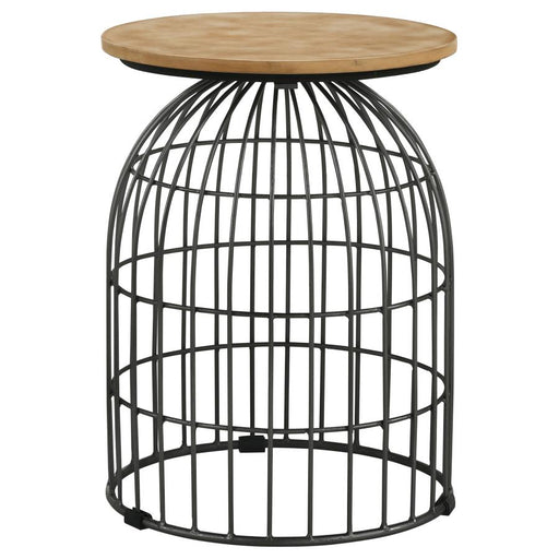 bernardo-round-accent-table-with-bird-cage-base-natural-and-gunmetal