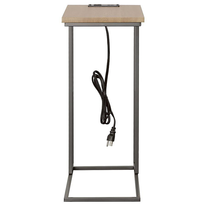 Rudy Snack Table with Power Outlet Gunmetal and Natural