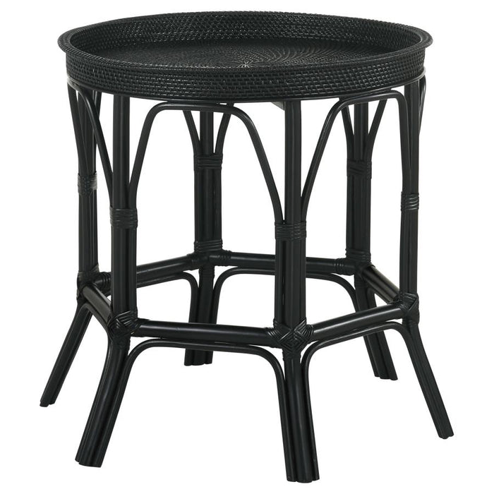 Antonio Round Rattan Tray Top Accent Table Black