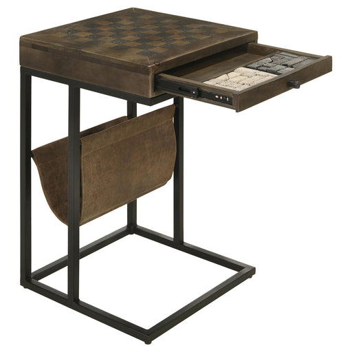 chessie-1-drawer-square-side-table-with-leatherette-sling-tobacco-and-black