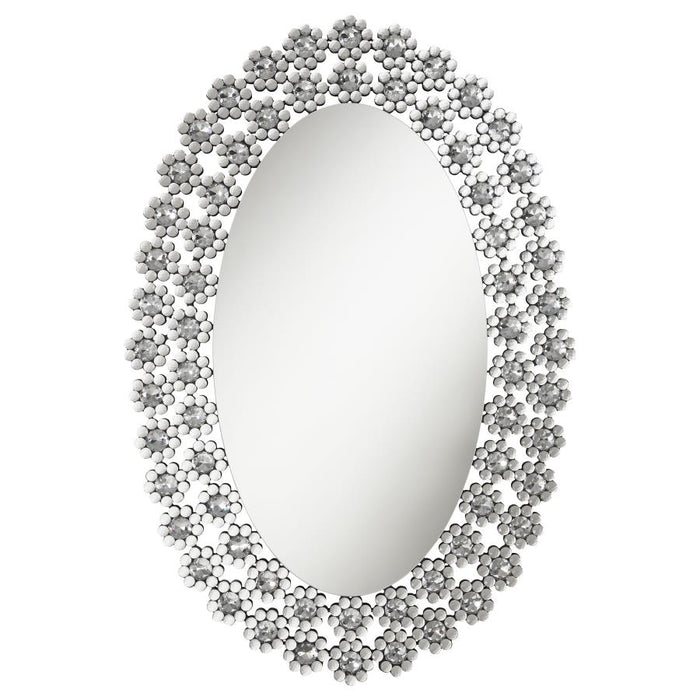 Colleen Oval Wall Mirror with Faux Crystal Blossoms