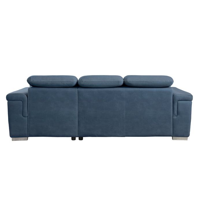 Alfio 2-Pcs Sectional w/ Adj. Headrests, Pull-out Bed & Right Chaise w/ Hidden Storage BLUE