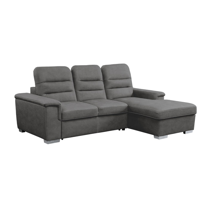 Alfio 2-Pcs Sectional w/ Adj. Headrests, Pull-out Bed & Right Chaise w/ Hidden Storage GREY