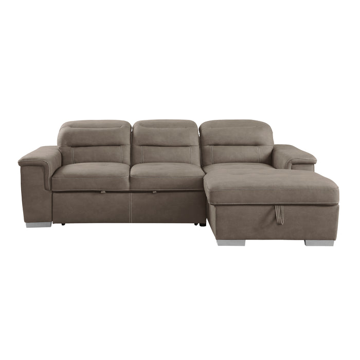 Alfio 2-Pcs Sectional w/ Adj. Headrests, Pull-out Bed & Right Chaise w/ Hidden Storage TAUPE