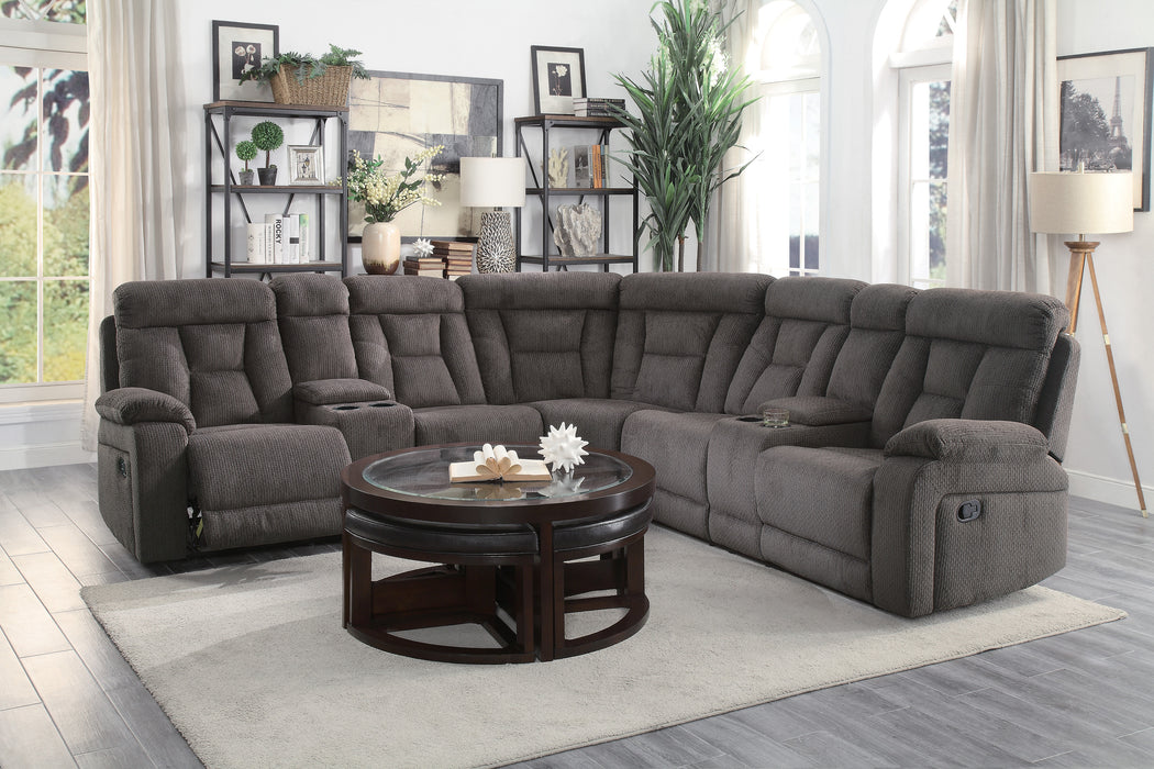 Rosnay 3-Piece Reclining Sectional with 2 Consoles CHOCOLATE