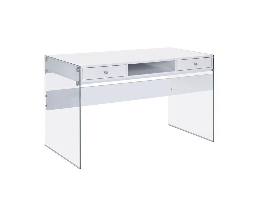 Dobrev 2-drawer Writing Desk Glossy White and Clear