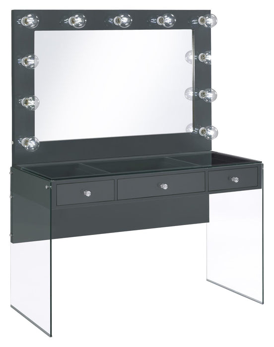 Afshan 3-drawer Vanity Desk with Lighting Mirror Grey High Gloss