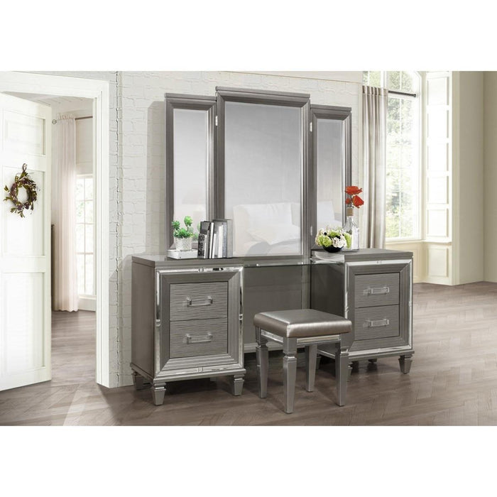 Tamsin 3pcs Vanity Dresser with Mirror in Silver Grey Metallic 1616-15