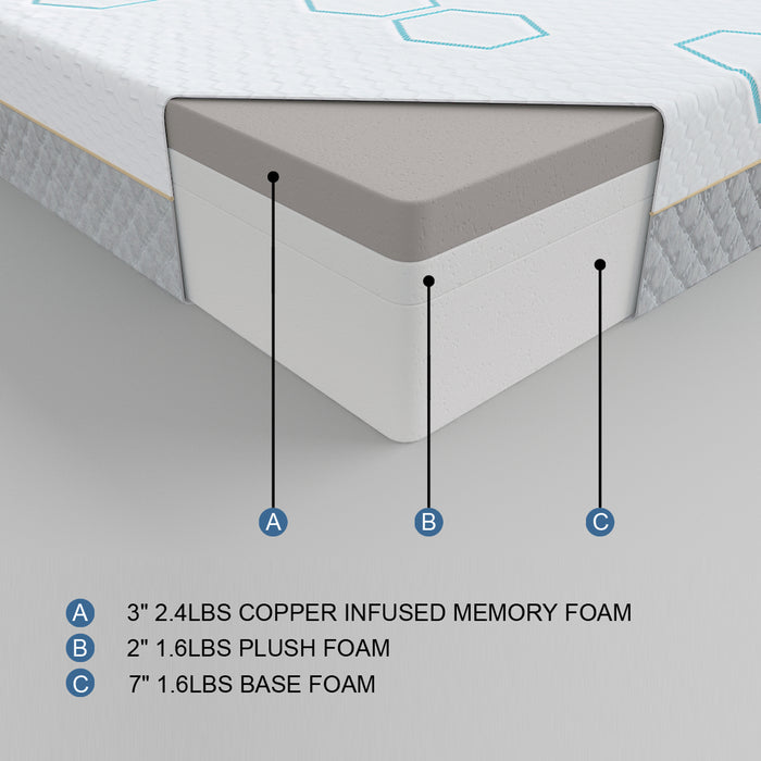 Queen 12 inch copper infused Memory Foam Mattress