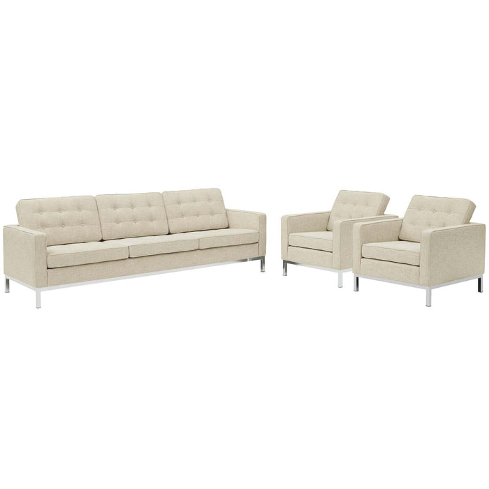 Loft 3 Piece Upholstered Fabric Sofa and Armchair Set