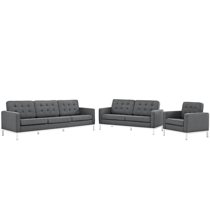 Loft 3 Piece Upholstered Fabric Sofa Loveseat and Armchair Set