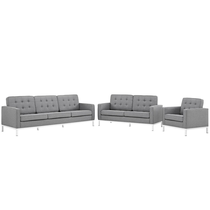 Loft 3 Piece Upholstered Fabric Sofa Loveseat and Armchair Set