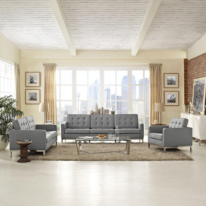 Loft 3 Piece Upholstered Fabric Sofa Loveseat and Armchair Set