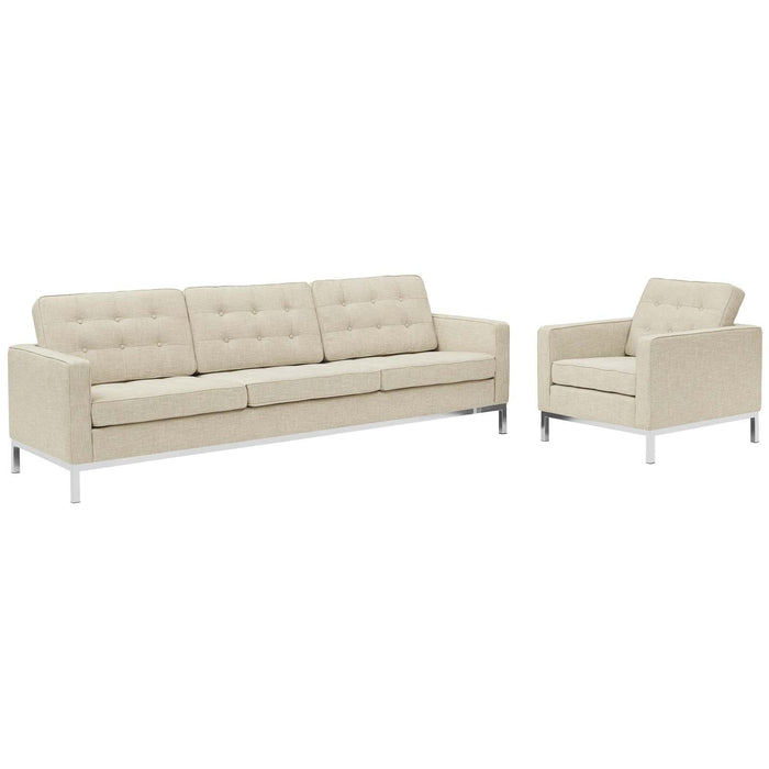 Loft 2 Piece Upholstered Fabric Sofa and Armchair Set