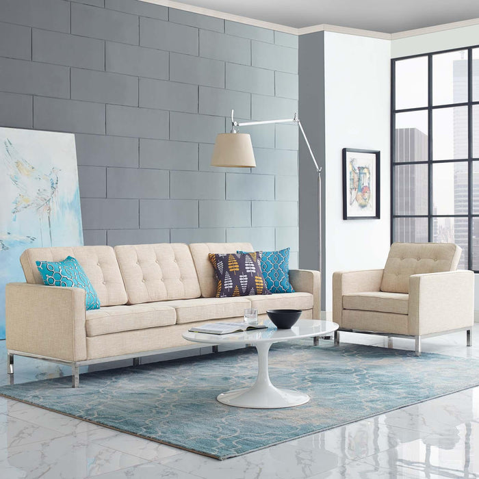 Loft 2 Piece Upholstered Fabric Sofa and Armchair Set