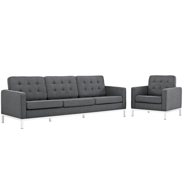 Loft 2 Piece Upholstered Fabric Sofa and Armchair Set