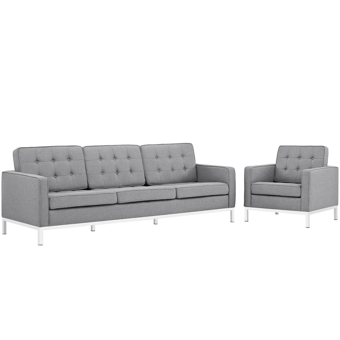 Loft 2 Piece Upholstered Fabric Sofa and Armchair Set