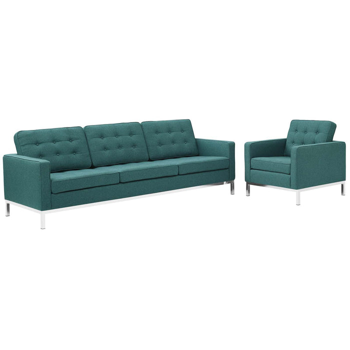 Loft 2 Piece Upholstered Fabric Sofa and Armchair Set