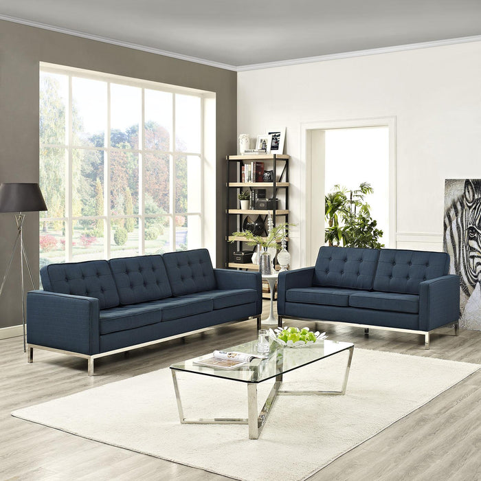 Loft 2 Piece Upholstered Fabric Sofa and Loveseat Set