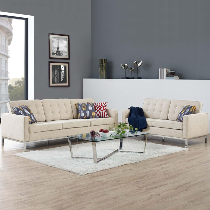 Loft 2 Piece Upholstered Fabric Sofa and Loveseat Set