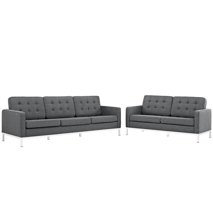 Loft 2 Piece Upholstered Fabric Sofa and Loveseat Set