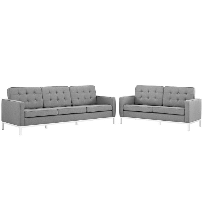 Loft 2 Piece Upholstered Fabric Sofa and Loveseat Set