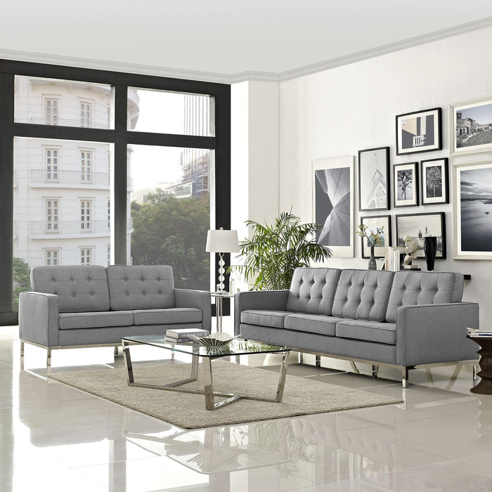 Loft 2 Piece Upholstered Fabric Sofa and Loveseat Set