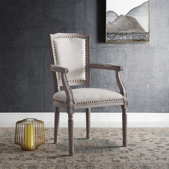 Penchant Vintage French Upholstered Fabric Dining Armchair