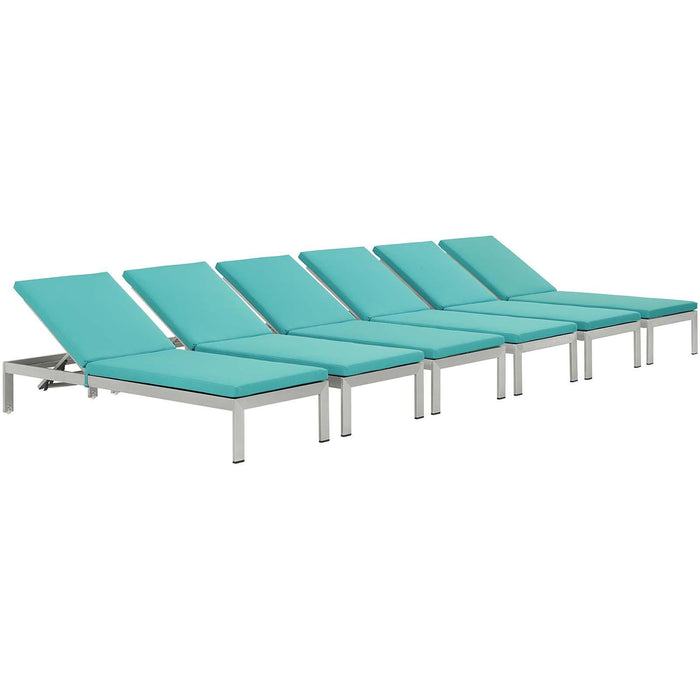 Shore Chaise with Cushions Outdoor Patio Aluminum Set of 6