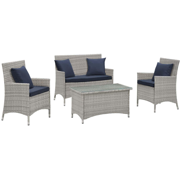 Bridge 4 Piece Outdoor Patio Patio Conversation Set with Pillow Set