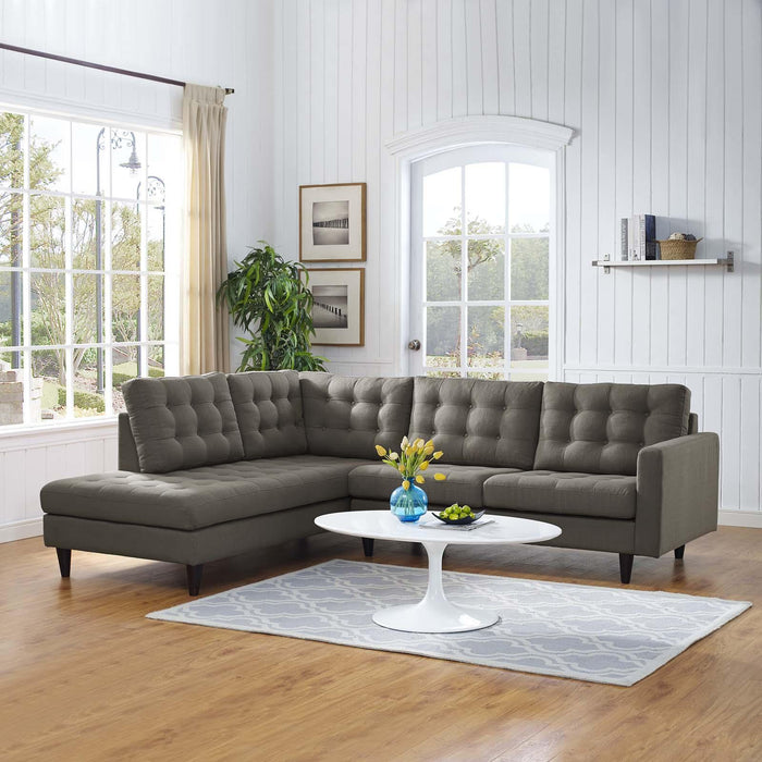 Empress 2 Piece Upholstered Fabric Left Facing Bumper Sectional